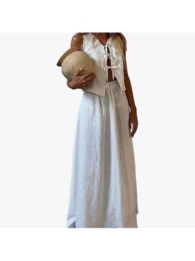White Linen Maxi Skirt and top set